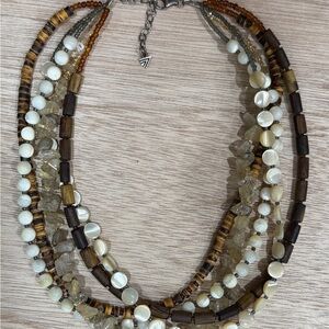 Silpada Multi-Strand Necklace with Brown and Cream Beads